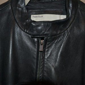 Perry Ellis Men's Black Leather Jacket Medium